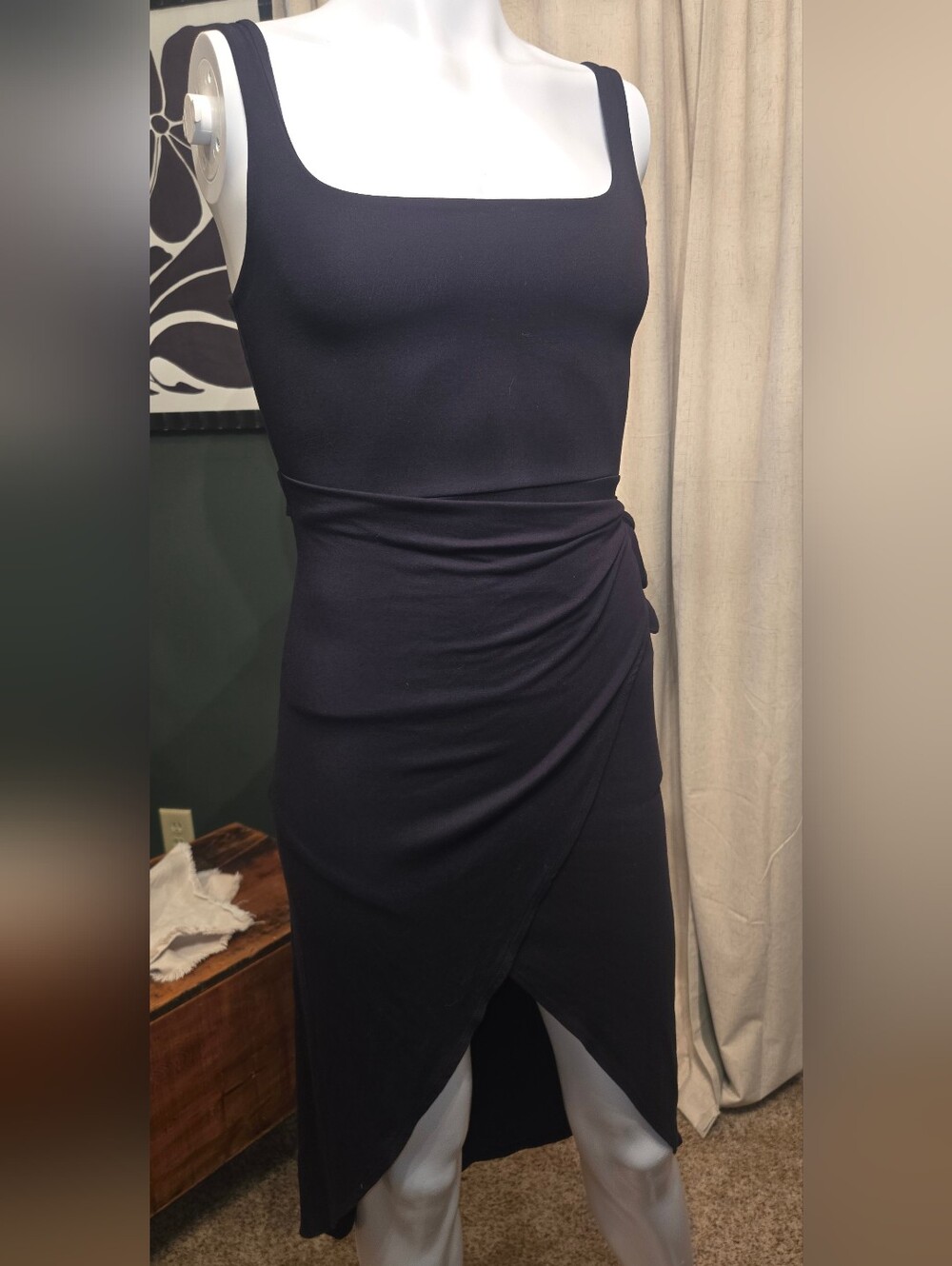 Aritzia Wilfred Saturn Midi Dress Black Bodycon Drapey XS